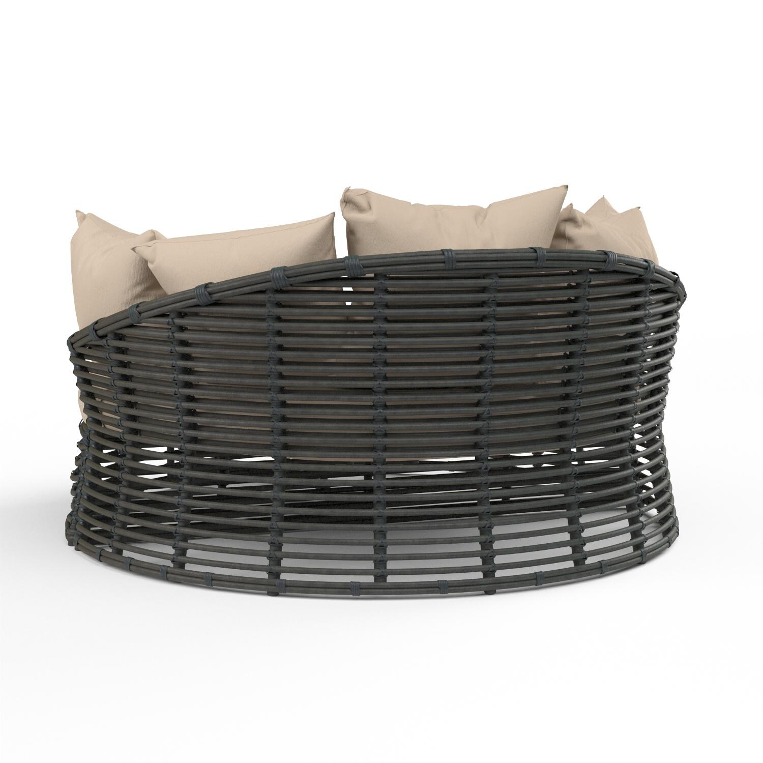 Sunset West - 1089-99/OTT-5422 - Venice 61-Inch Round Resin Wicker Patio Daybed W/ Sunbrella Canvas Antique Beige Self Welt Cushions - Rear View thumbnail