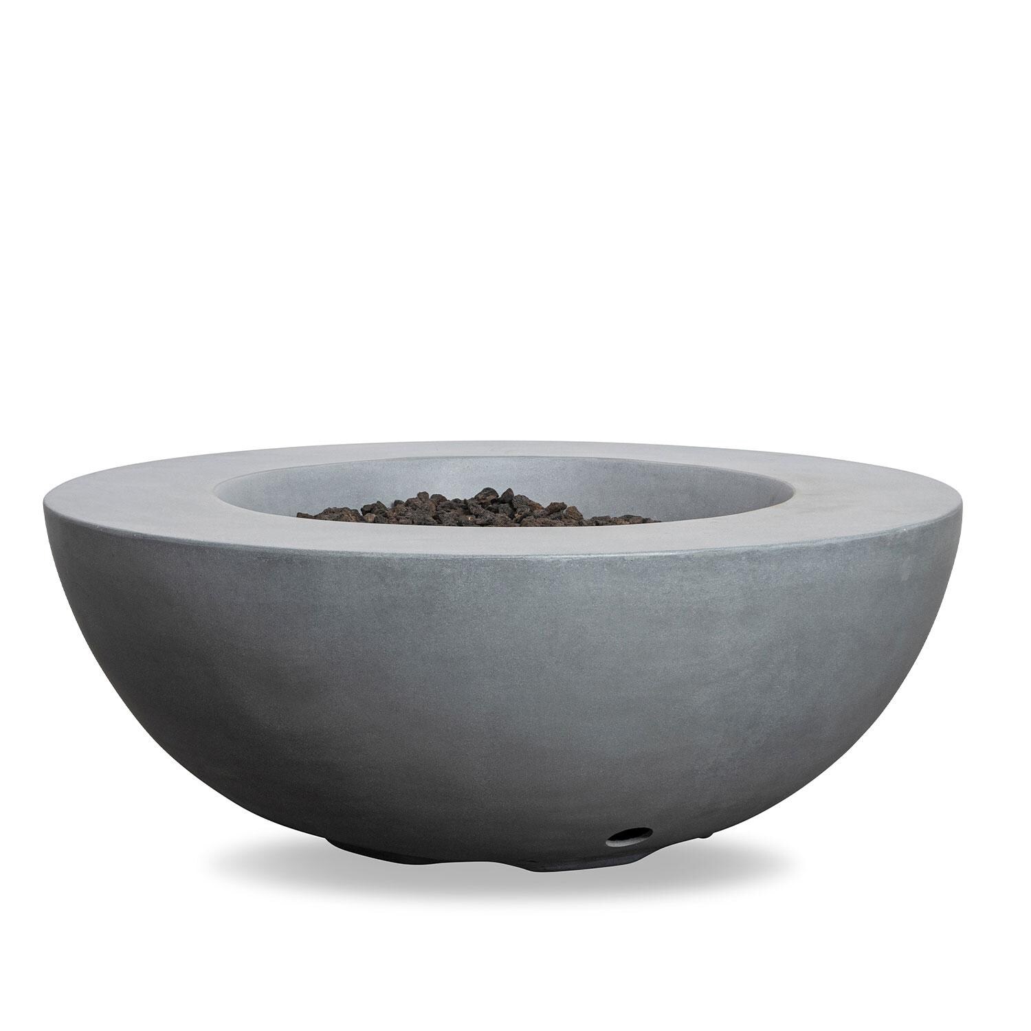 Glenwood 42-in Round Concrete Natural Gas Fire Pit w/ Push Button Ignition in Natural Gray by Lakeview Outdoor Designs - Glass Wind Guard Removed - Off - White Background thumbnail