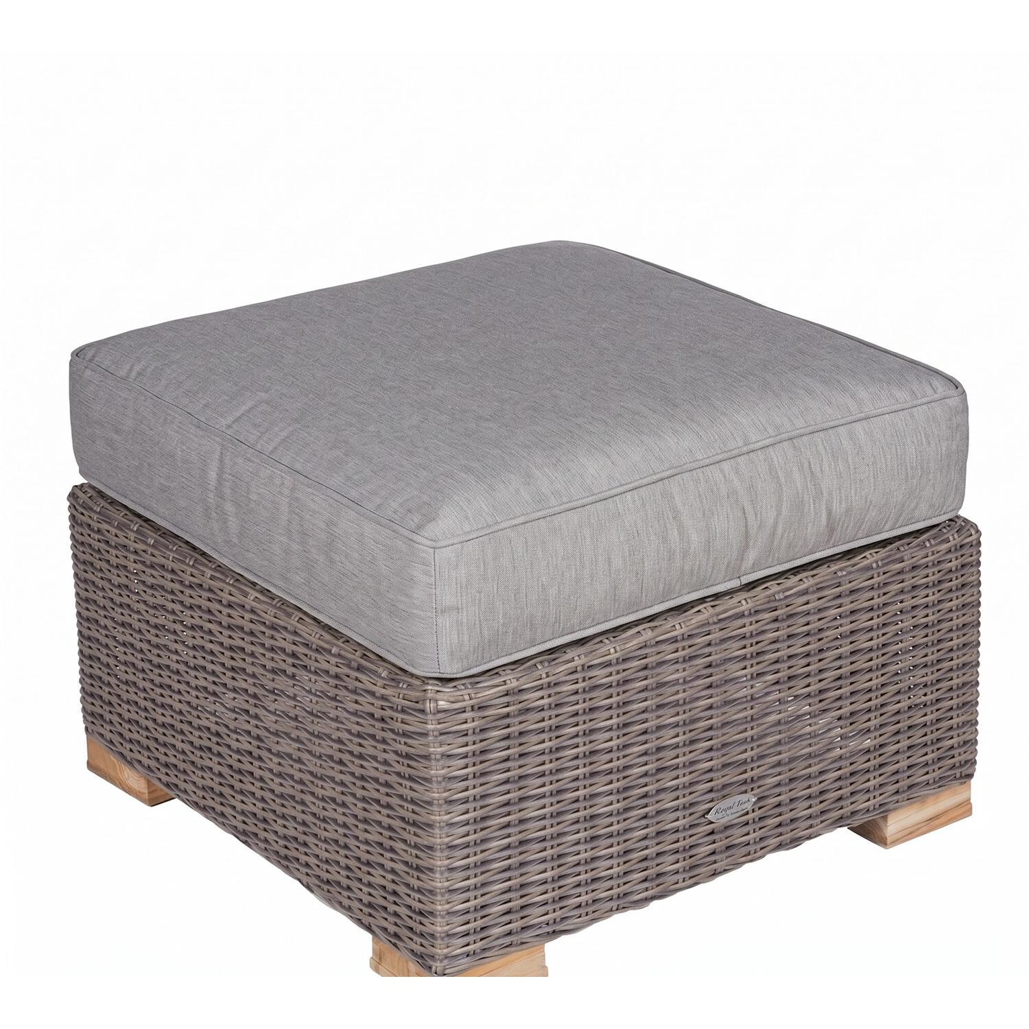 Royal Teak Collection SBOTG Sanibel Wicker Ottoman w/ Sunbrella Cushion in Canvas Granite - Ottoman w/ Cushion - White Background thumbnail
