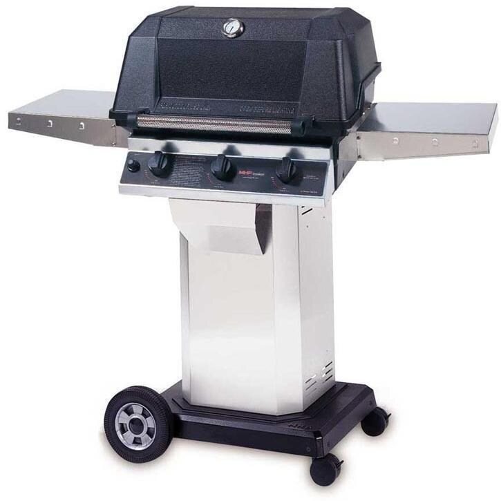 MHP Tri-Burn W3G4DD Natural Gas Grill With SearMagic Grids On Stainless Cart