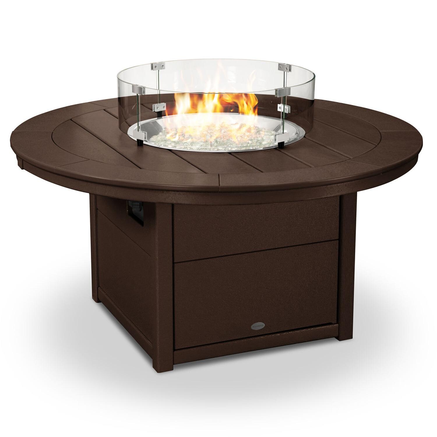48 Inch Round Recycled Plastic Propane Fire Pit Table in Mahogany by POLYWOOD
