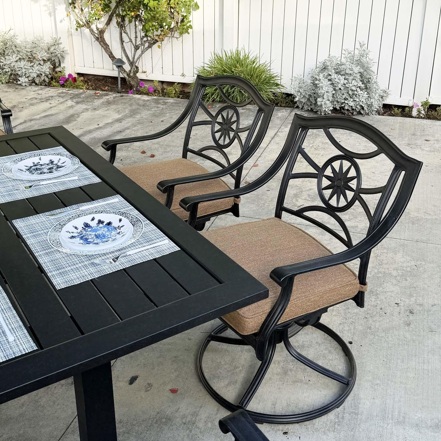 Ten Star 13 Pc Cast Aluminum Swivel / Rocker Dining Set in Antique Bronze/Sesame by Darlee - Swivel Rocker - Lifestyle thumbnail