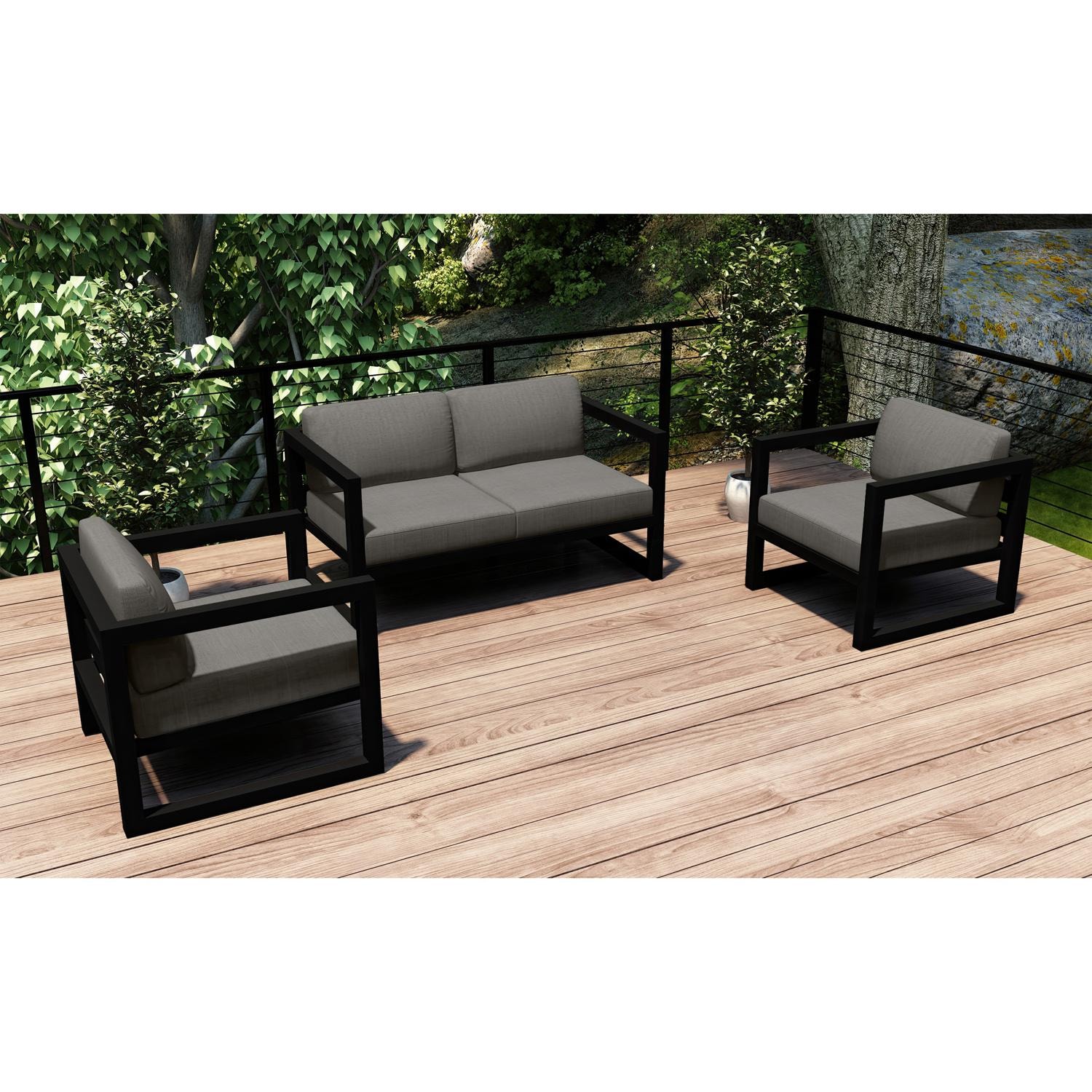 Lakeview MSTYCV-BK-3LSS-CC Misty Cove 3 Pc Aluminum Seating Set in Black w/Loveseat & Canvas Charcoal Cushions by Lakeview Outdoor Designs - Set Outside - Lifestyle thumbnail
