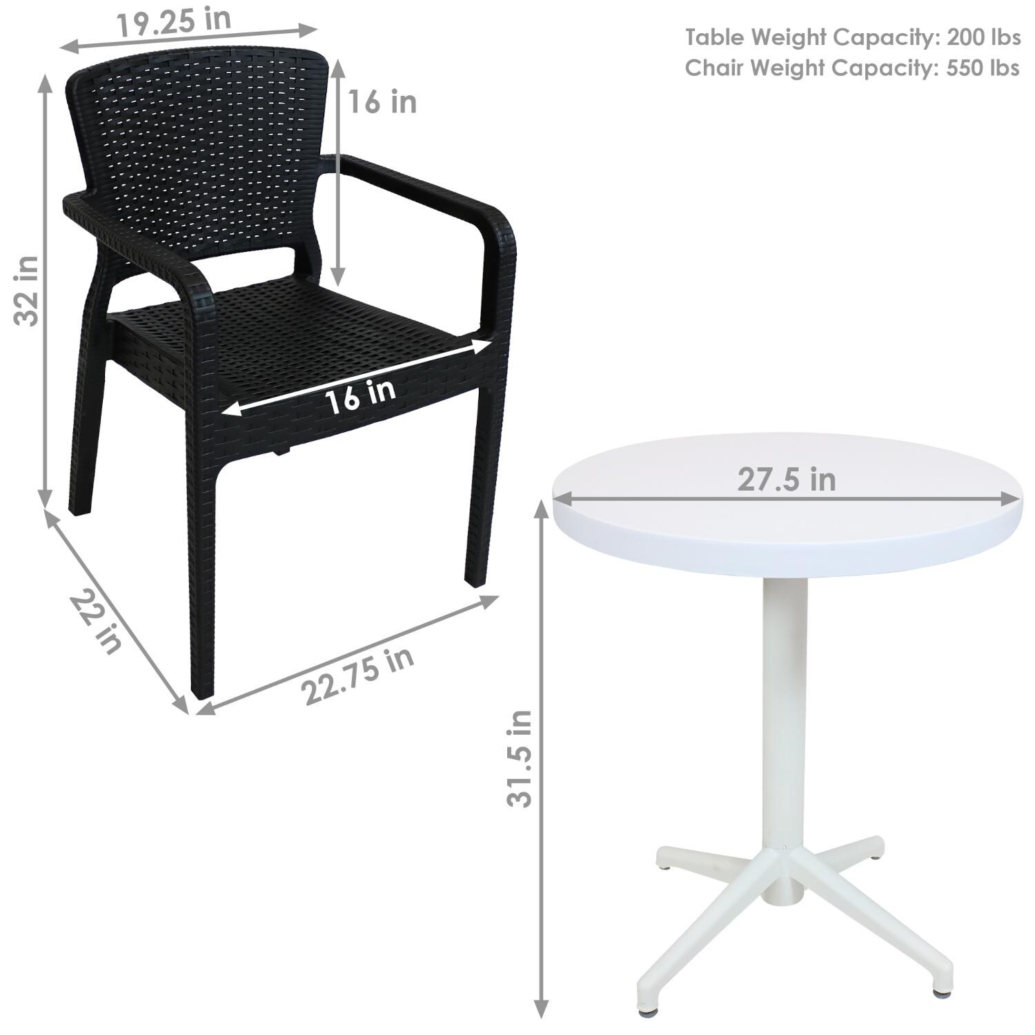 Ultimate Patio All-Weather 5-Piece Dining Set - Black - Dimensions thumbnail