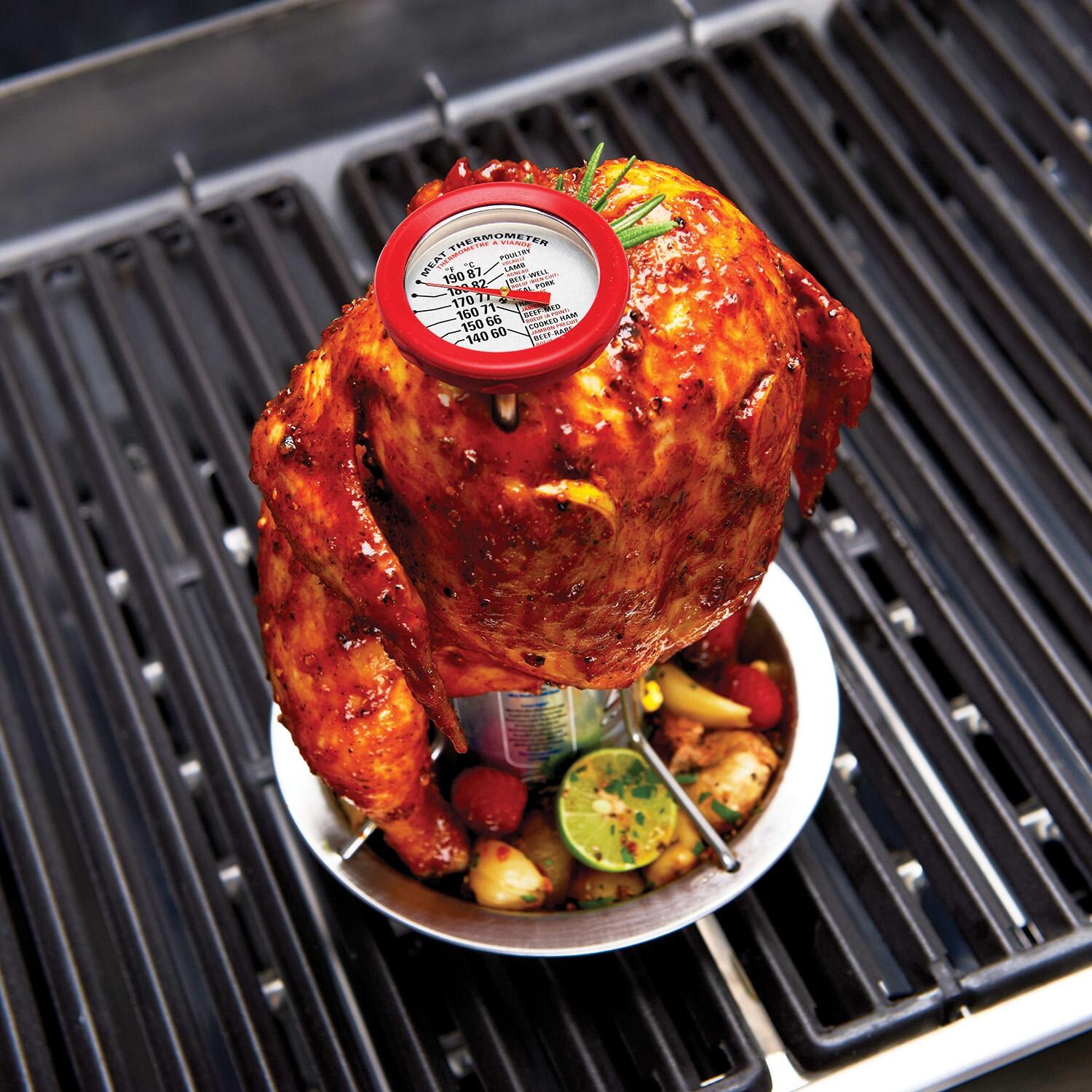 GrillPro Stainless Steel Meat Thermometer w/ Silicone Bezel - 11391 - In Chicken on Grill - Lifestyle thumbnail