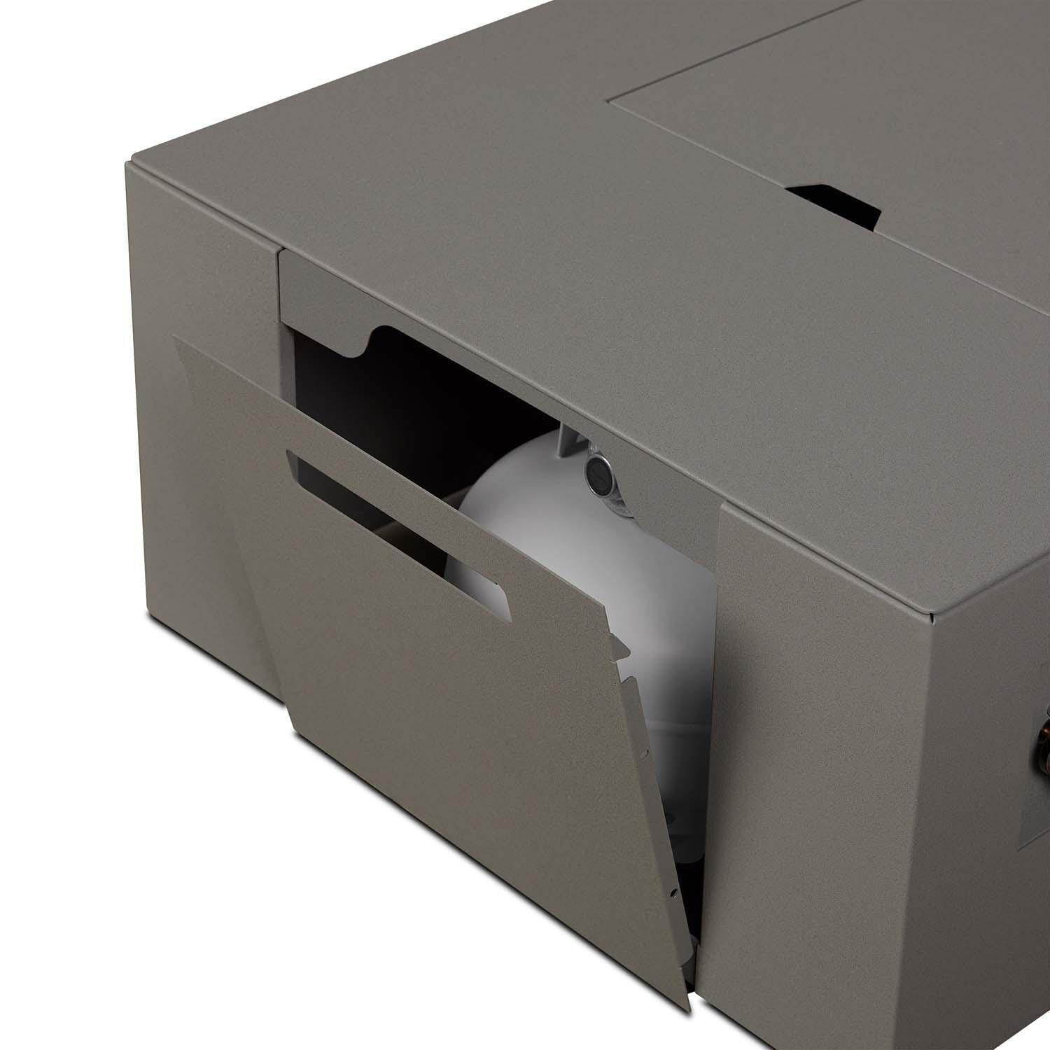 Covewood 58 Inch Rectangular Aluminum Propane Fire Pit Table w/ Hidden Propane Tank in Cloud Gray by BBQGuys Signature - Propane Tank Door - Detail thumbnail