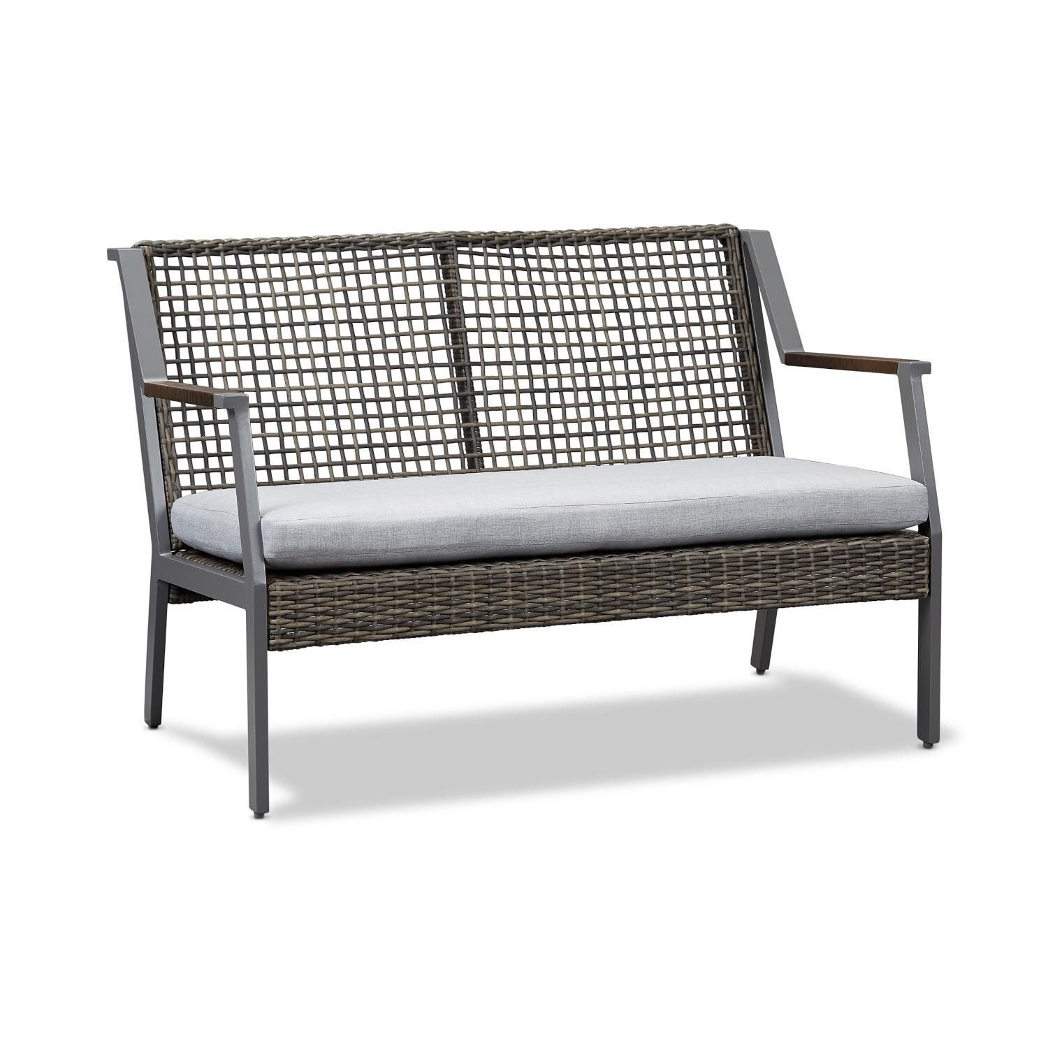 Lakeview Rustic Bay Gray Aluminum Bench - Full View - White Background thumbnail