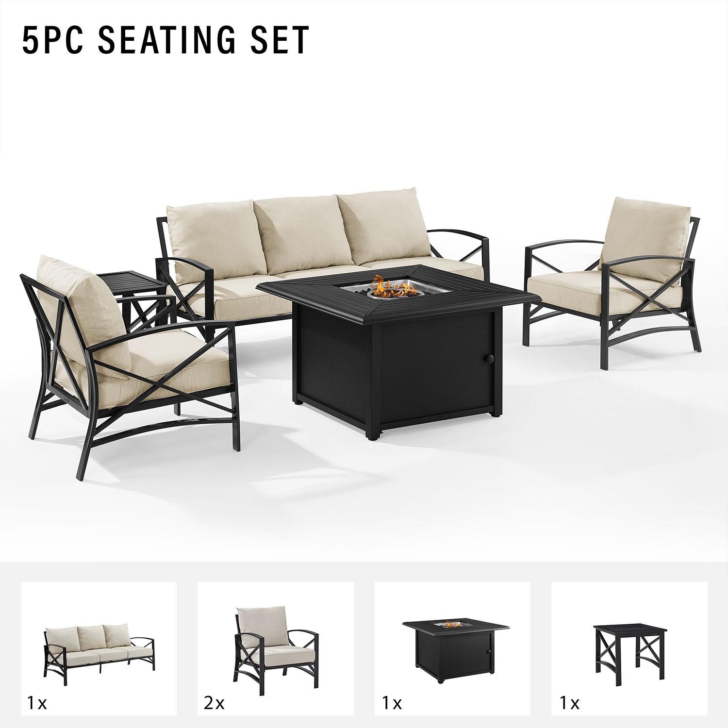 Ultimate Patio UP-82269BZ-OL 5Pc Outdoor Sofa Set W/ Fire Table in Oatmeal - Included in Set (Sofa, Two Club Chairs, Fire Table, & Side Table) - Diagram thumbnail