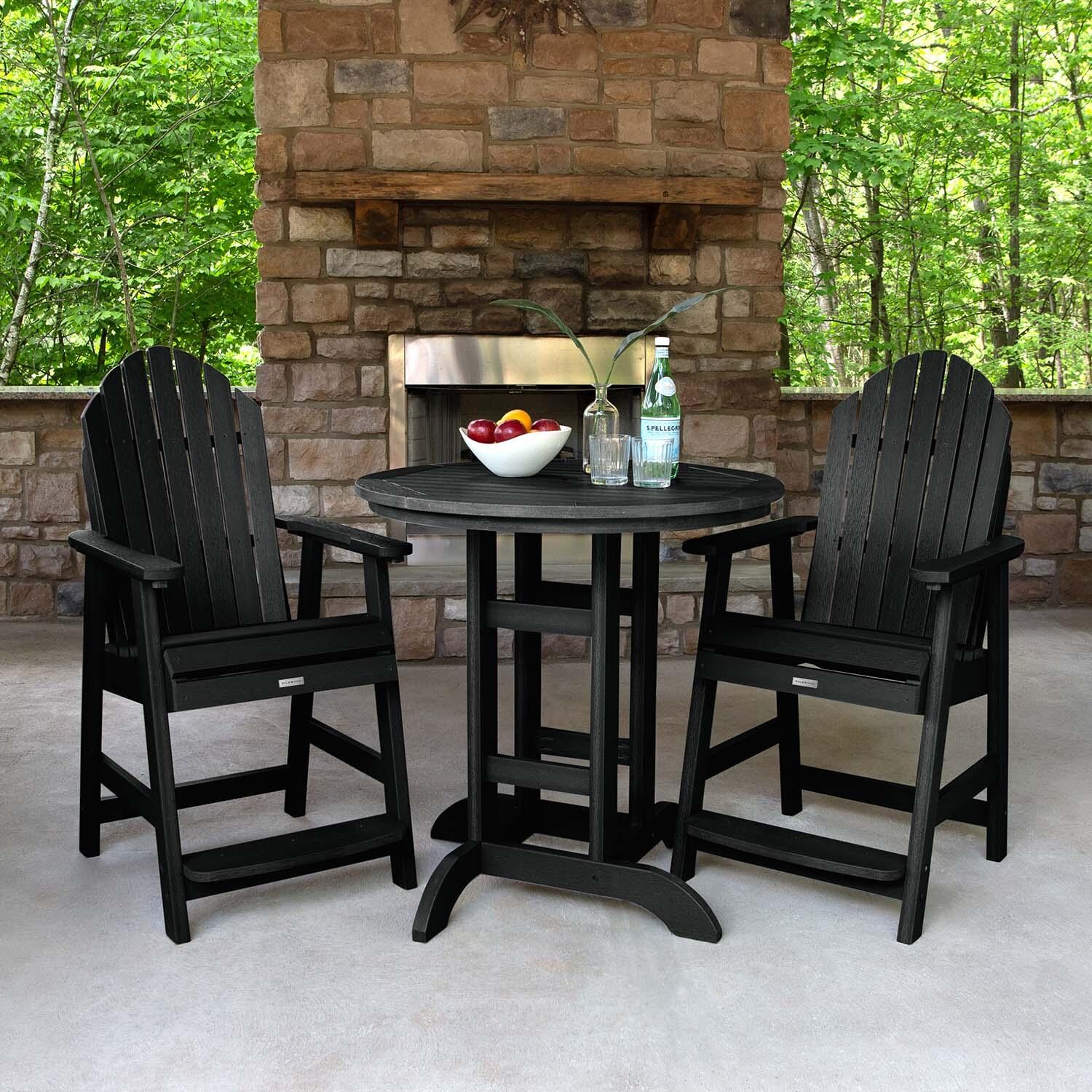 Dream Bay 3 Pc Recycled Plastic Round Counter Dining Set in Black By Lakeview Outdoor Designs - Lifestyle thumbnail