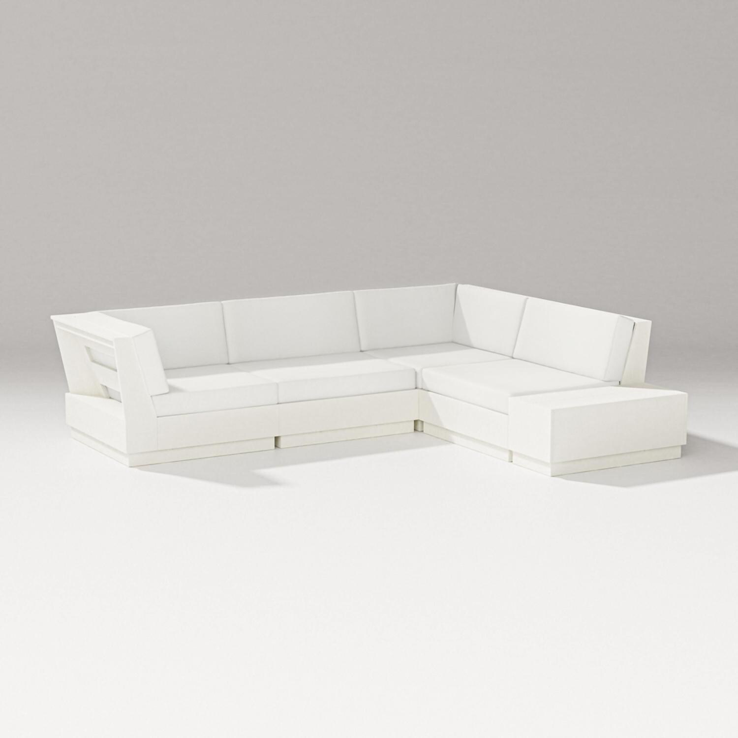 PW Designer Series Elevate 5 Pc Recycled Plastic Corner Sectional Seating Set in Vintage White/Natural Linen - Set - White Background thumbnail