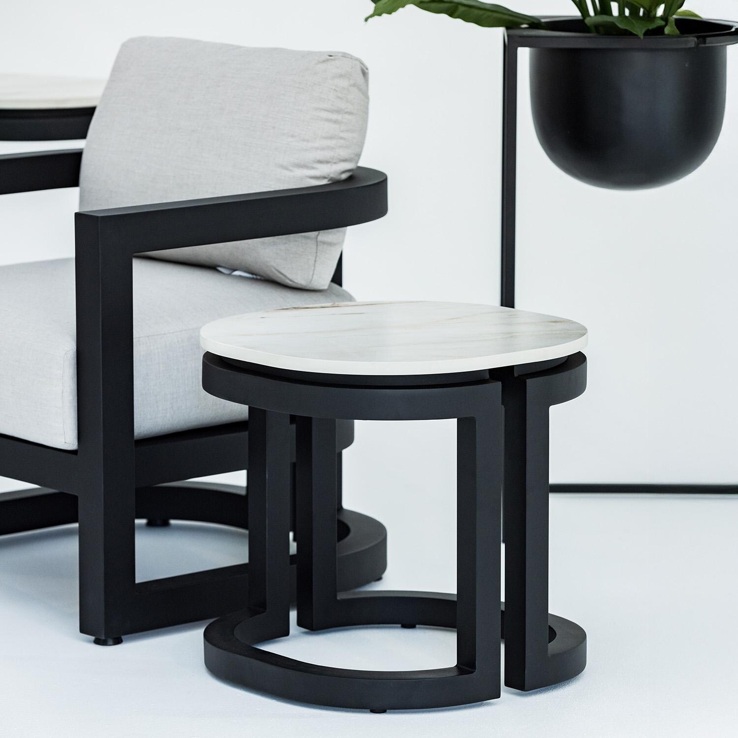 Malibu 22 Inch Black Aluminum End Table by Sunset West - Shown as Set - White Background thumbnail