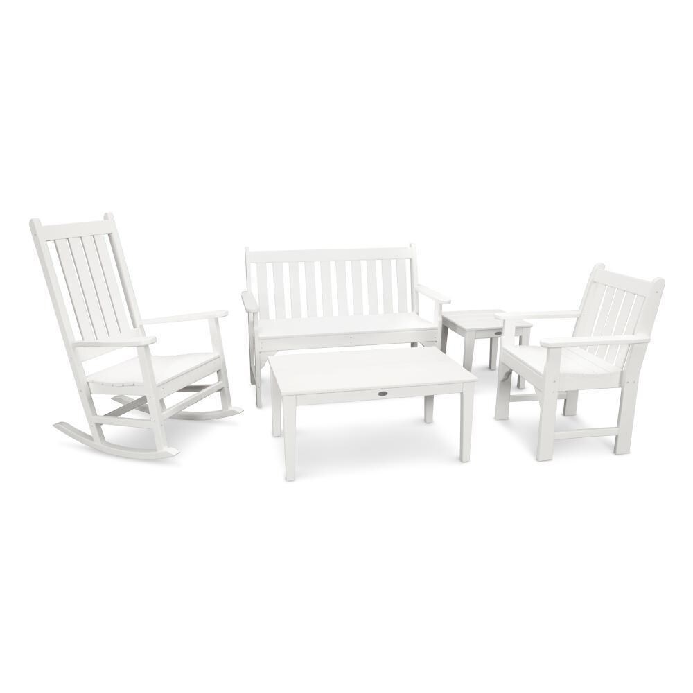 POLYWOOD White Vineyard 5-Piece Bench & Rocking Chair Set thumbnail