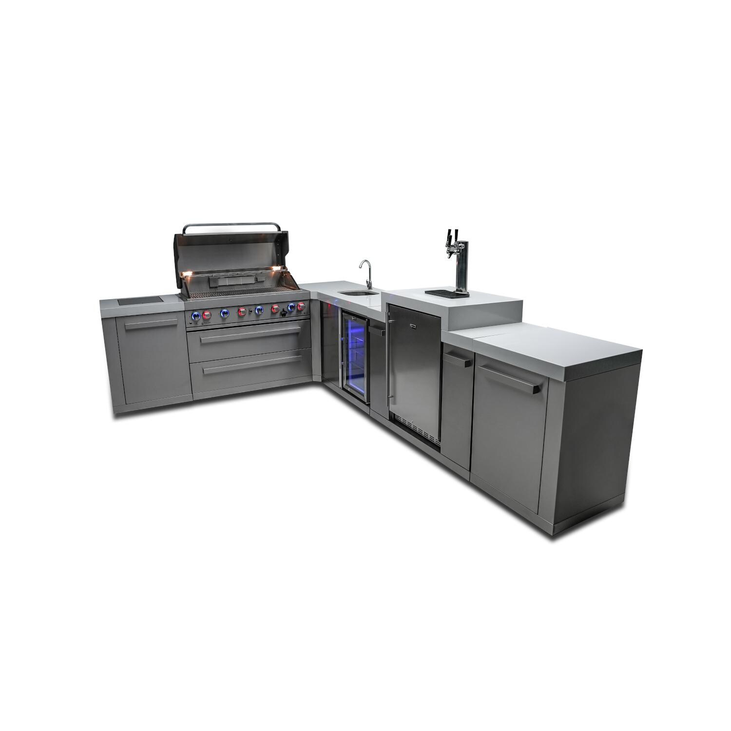 Mont Alpi MAi805-90KEGBEV 805 Propane Island W/ 90 Degree Corner, Kegerator & Beverage Center - Hood Open thumbnail