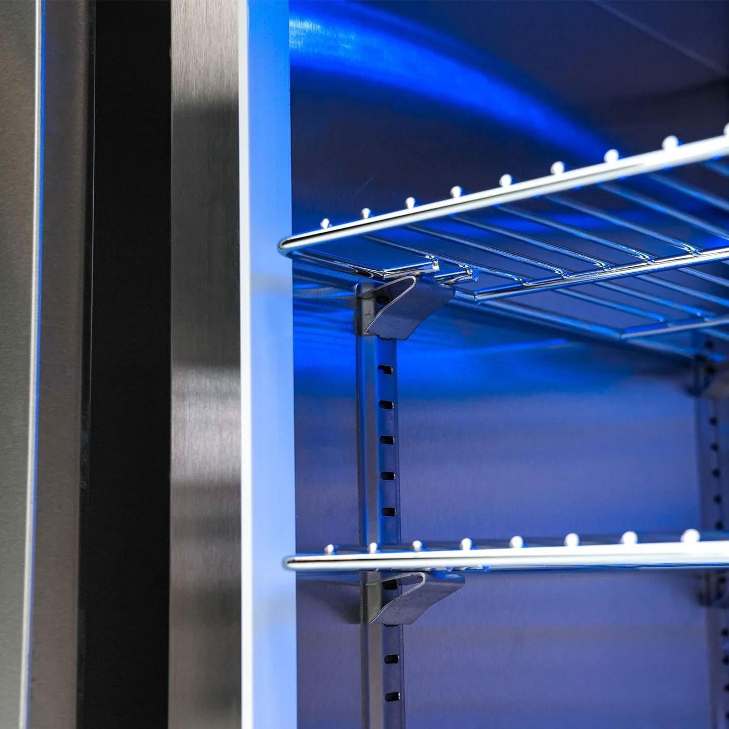 Mont Alpi Black Series 10 Ft Propane Outdoor Kitchen Island w/ Side Burner & Refrigerator - Fridge Interior - Close Up - Detail thumbnail