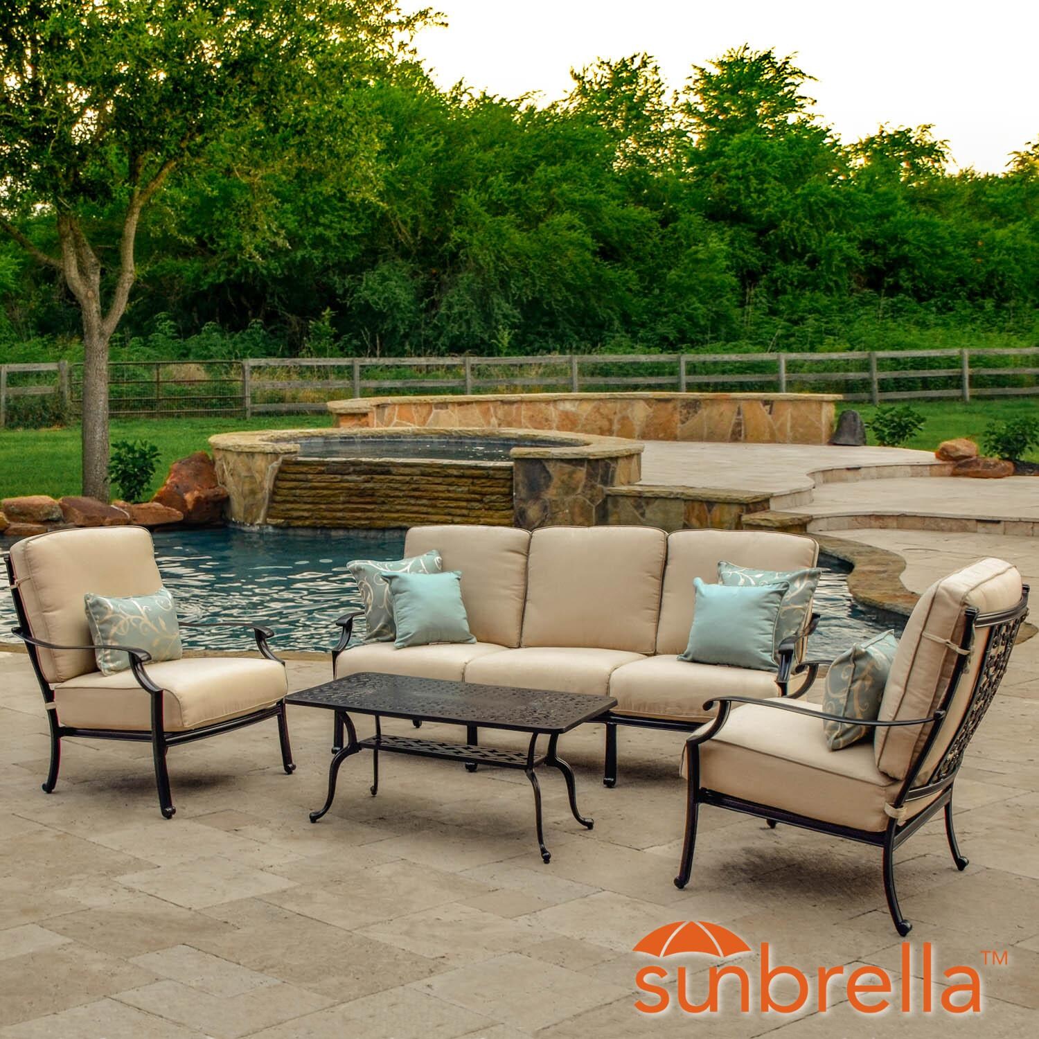 Carondelet 4 Piece Cast Aluminum Patio Conversation Set W/ Sofa