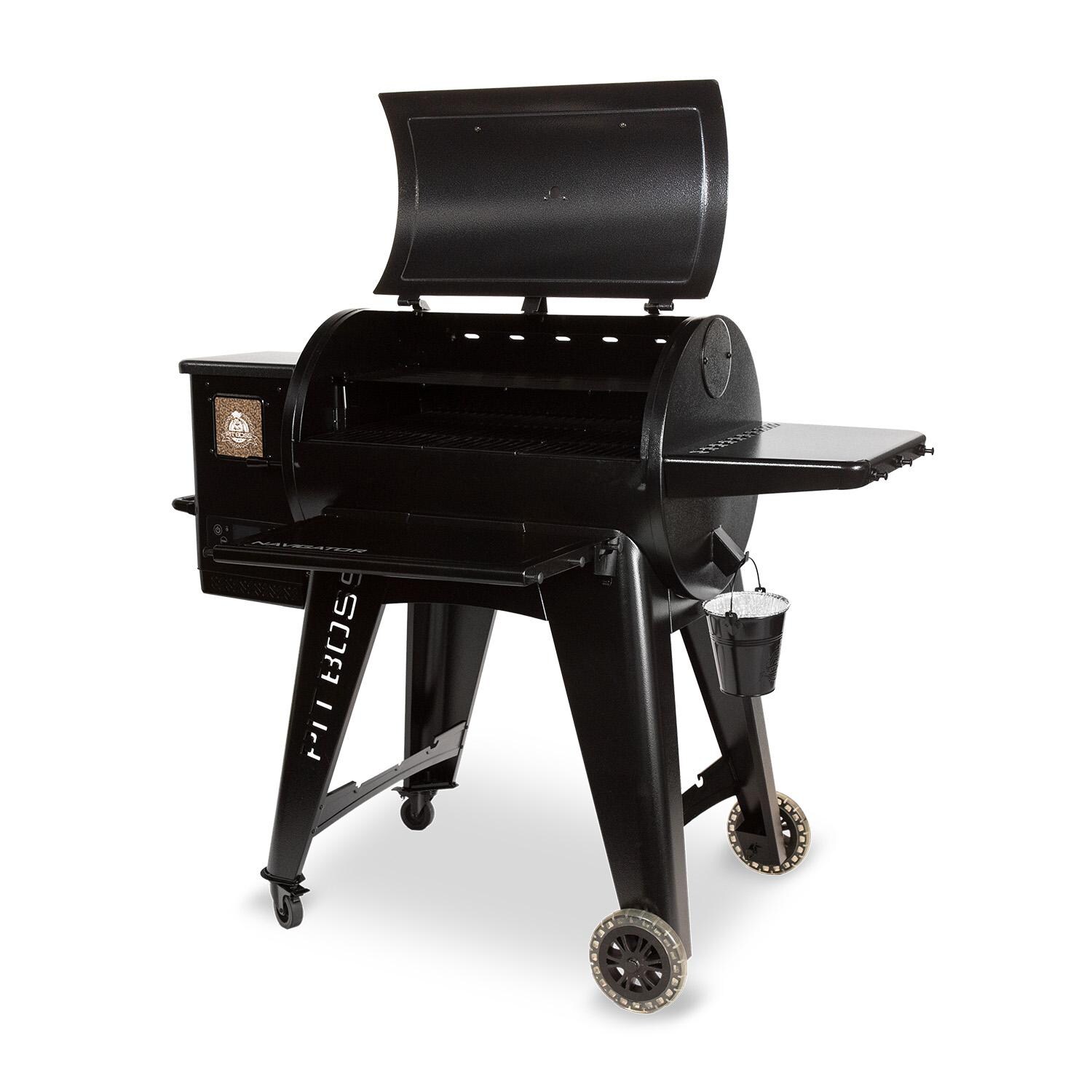 Pit Boss PBPEL085010527 Navigator 850 Wood Pellet Grill W/ Cover & Folding Front Shelf - Right Side View Open thumbnail