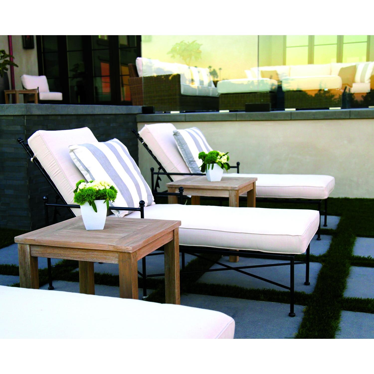 Provence 2 Piece Wrought Iron Patio Chaise Lounge Set W/ Sunbrella Canvas Flax Cushions By Sunset West - White Background thumbnail