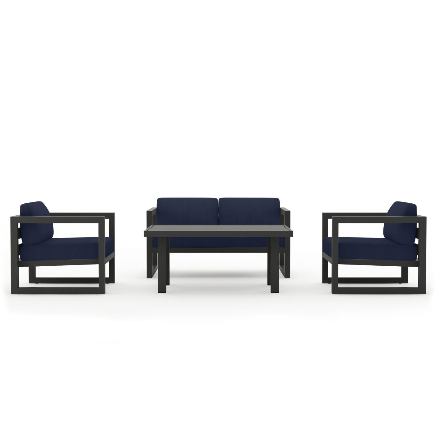 Misty Cove 4 Pc Aluminum Seating Set w/ Classic Chat Table Slate/Spectrum Indigo by Lakeview Outdoor Designs