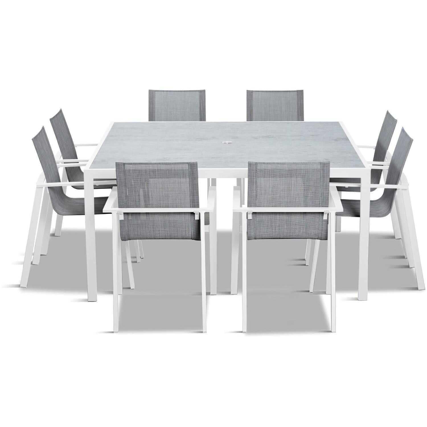 Spring Bay 9 Piece Square Dining Set in White - Front View - White Background thumbnail