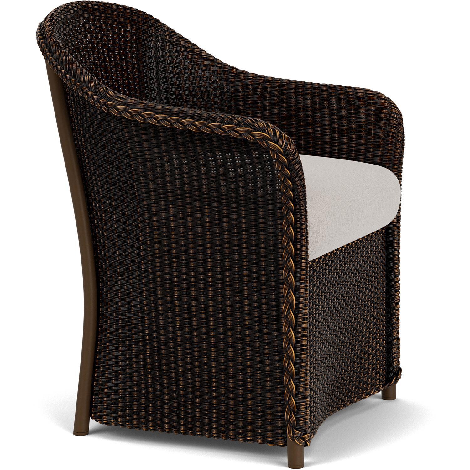 Lloyd Flanders Weekend Retreat Dining Armchair in Mink Finish W/ Remy Cloud Fabric - Angled thumbnail