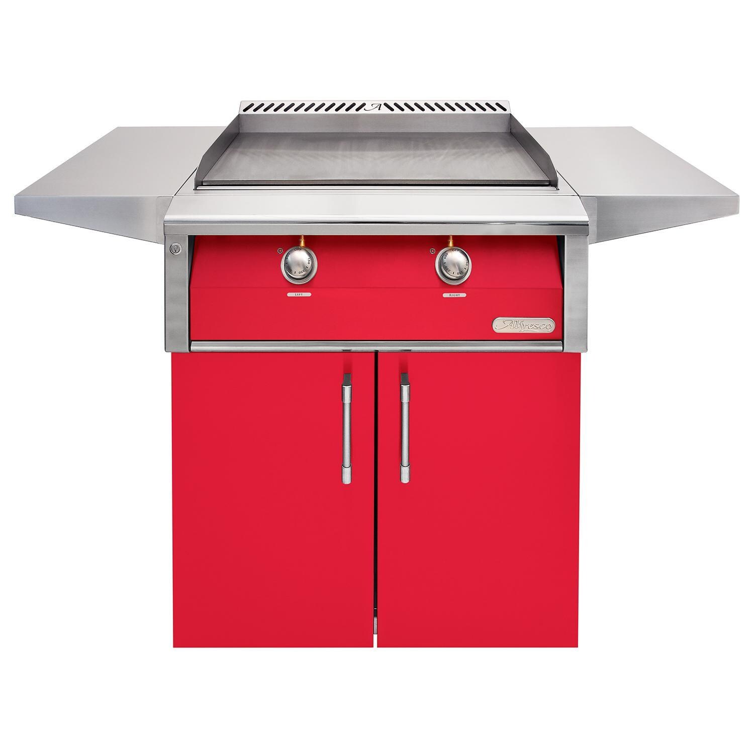 Alfresco 30-Inch Freestanding Natural Gas Griddle with Cart in Raspberry Red - AXE-30GTC-NG-S3027