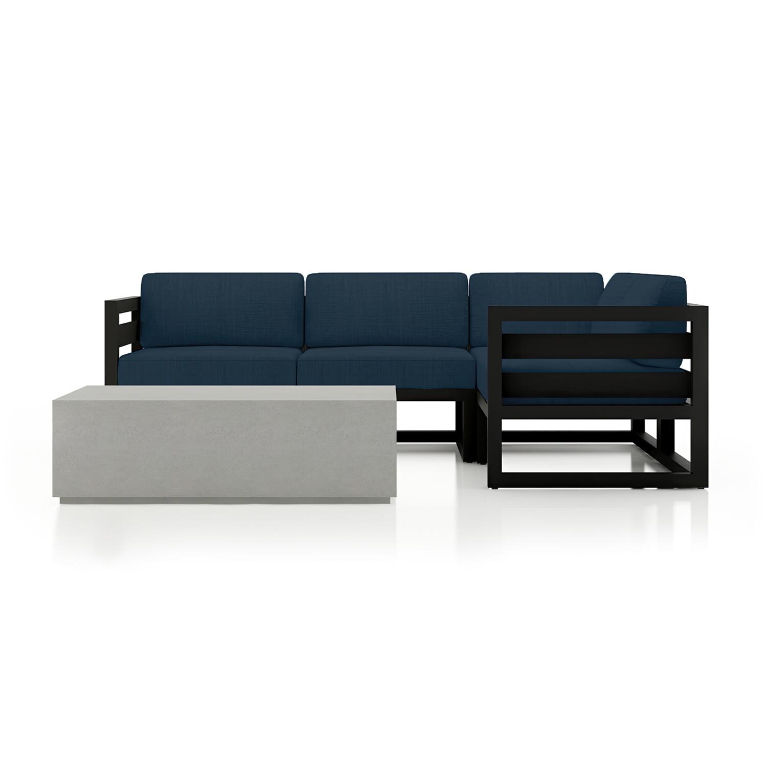 Lakeview MSTYMAS-BK-5SEC-IN Misty Cove 5 Pc Aluminum Sectional Set in Black w/Coffee Table & Spectrum Indigo Cushions by Lakeview Outdoor Designs - Set - White Background thumbnail