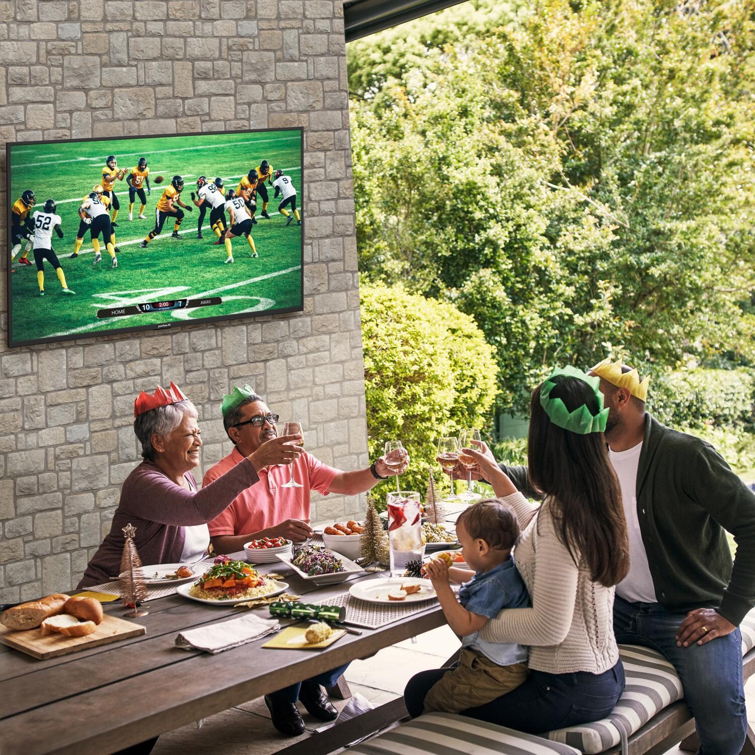 Neptune WPTV553 55-Inch Partial Sun Outdoor Smart TV - Party - Lifestyle thumbnail