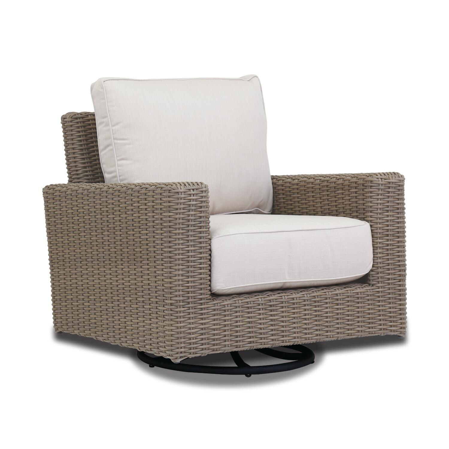 Sunset West - Coronado 6 Piece Resin Wicker Patio Conversation Set W/ Coffee Table, End Tables, & Sunbrella Canvas Flax Cushions - Coronado Patio Swivel Rocker Club Chair thumbnail