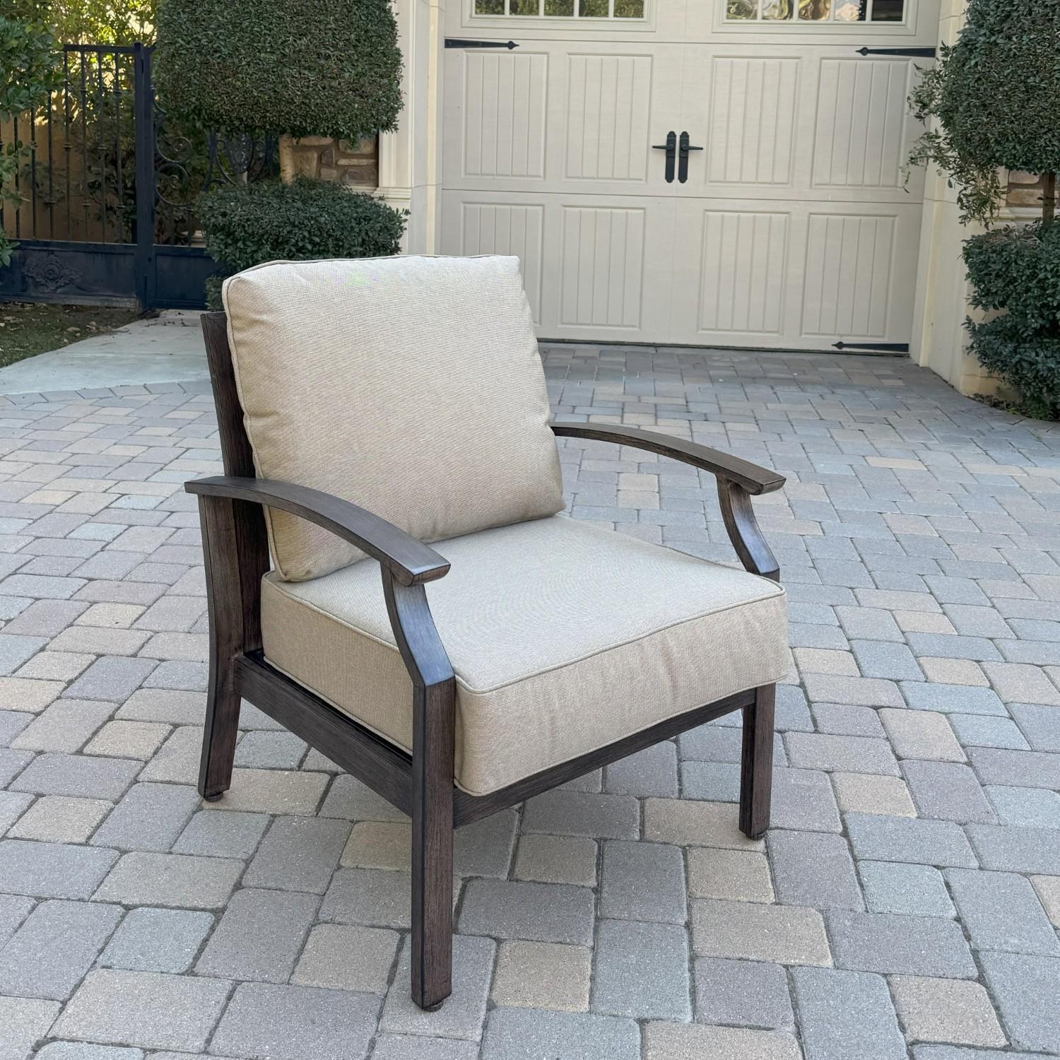 Atlantis 5 Pc Aluminum Fire Pit Seating Set w/ 2 Club Chairs & 2 Swivel Rocker Club Chairs in Walnut/Beige by Darlee - Club Chair - Lifestyle thumbnail