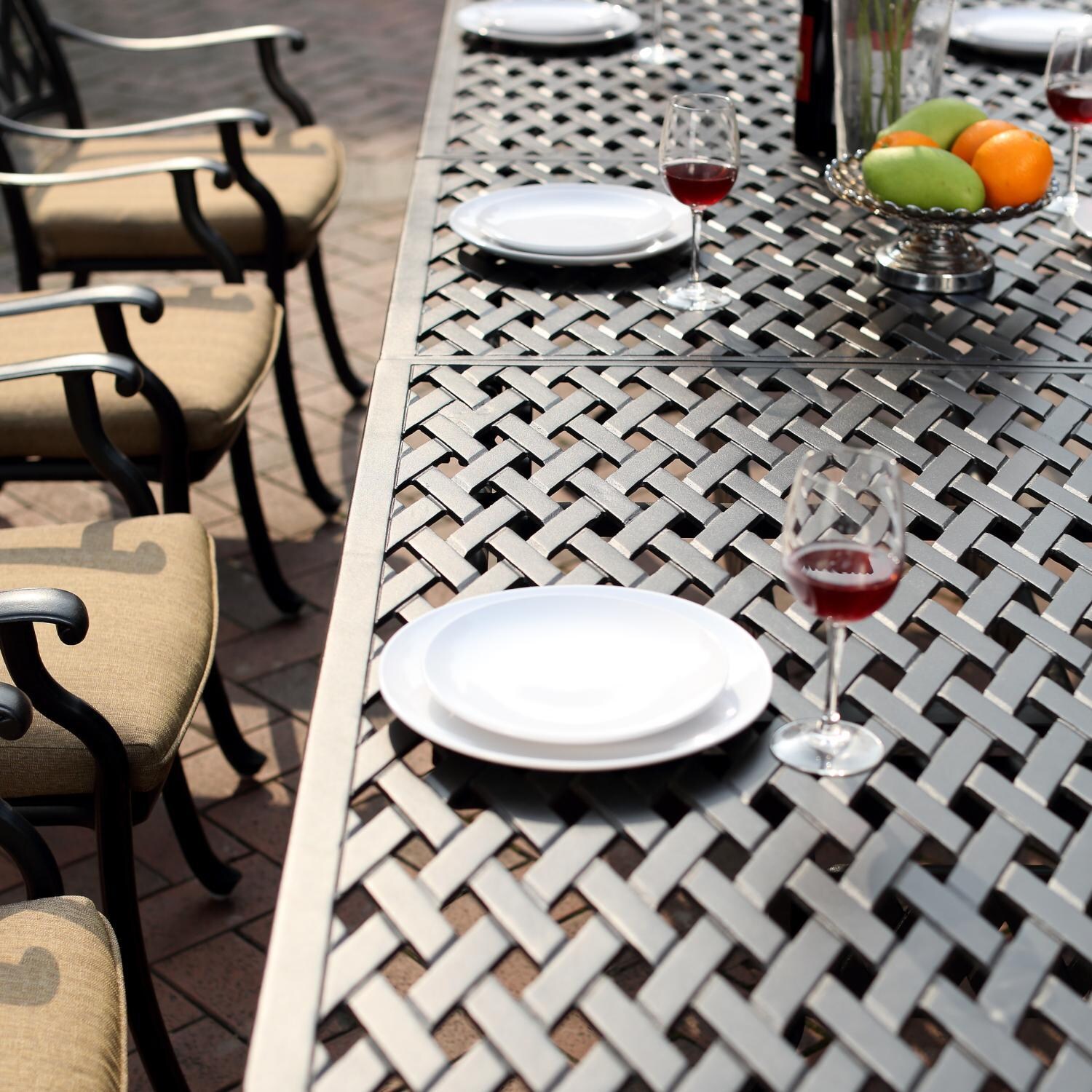 Darlee 201630-11PC-30LE Ocean View 11 Piece Cast Aluminum Patio Dining Set W/ 92 X 42 Inch Rectangular Extension Table & Sesame Cushions - Table Detail thumbnail