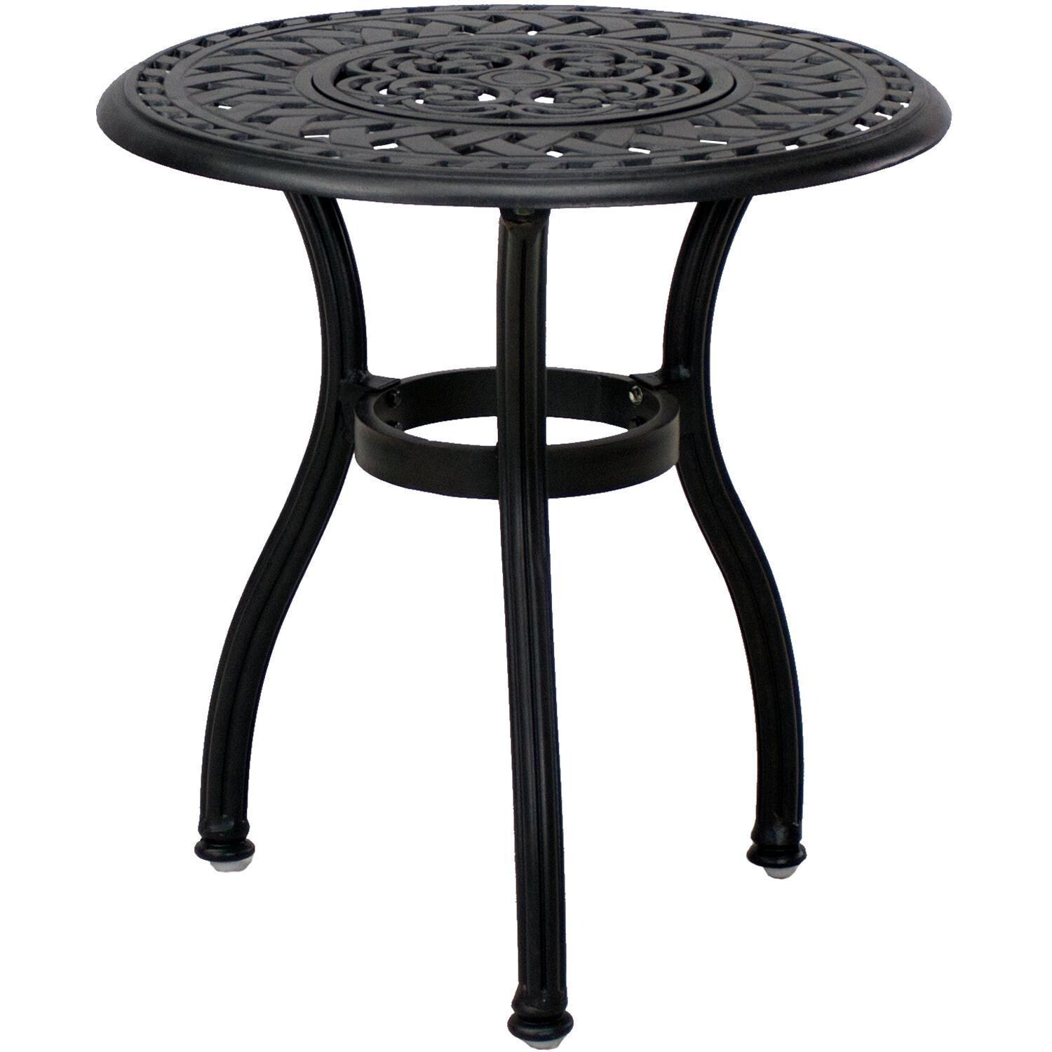 Santa Anita 3 Pc Cast Aluminum Patio Chaise Lounge Set w/ 24-in Round Ice Bucket End Table & Heather Beige Sunbrella Cushions By Darlee - Shown Without Ice Bucket - White Background thumbnail