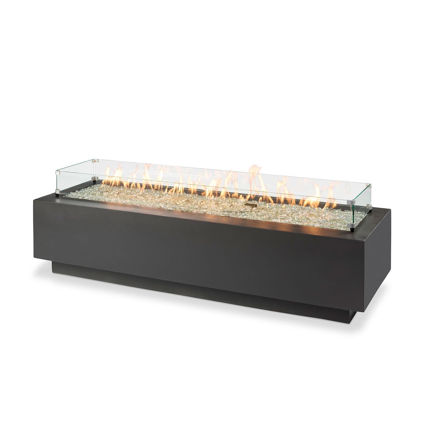 Cove 72 Inch Rectangular GFRC Propane Fire Pit Table w/ Electronic Ignition in Midnight Mist by The Outdoor GreatRoom Company - Wind Guard - White Background thumbnail