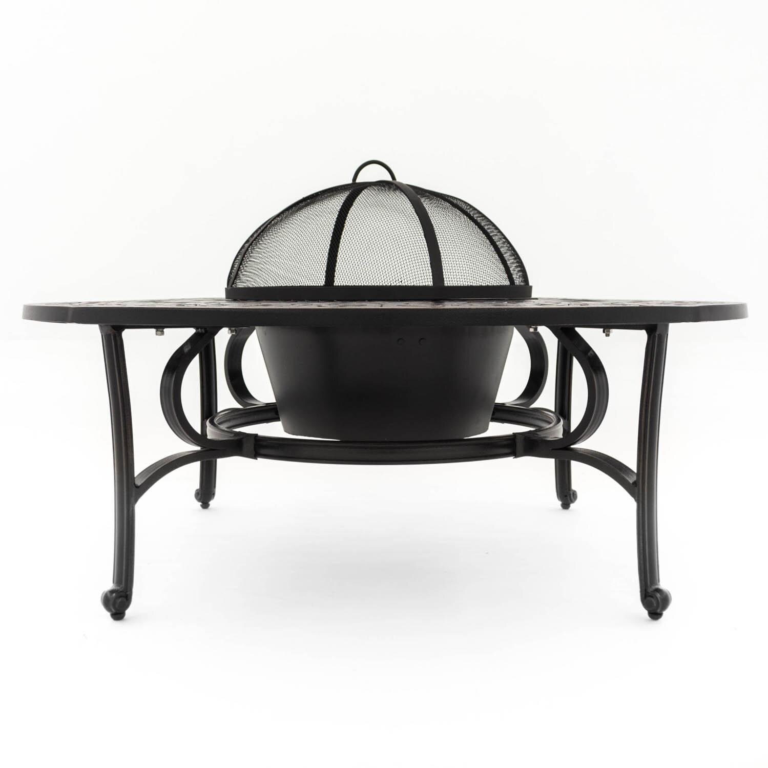 Villa Flora 48-Inch Round Cast Aluminum Wood Burning Fire Pit - Side View thumbnail