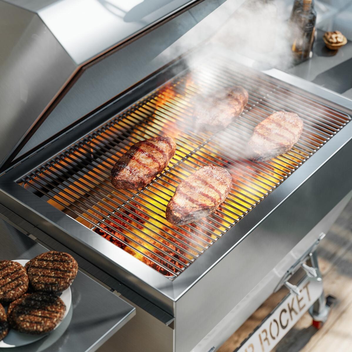 Rocket Outdoors LGSRF  Large Silver Rocket Kamado Grill - LGSRG - Cooking Up Close - Lifestyle thumbnail