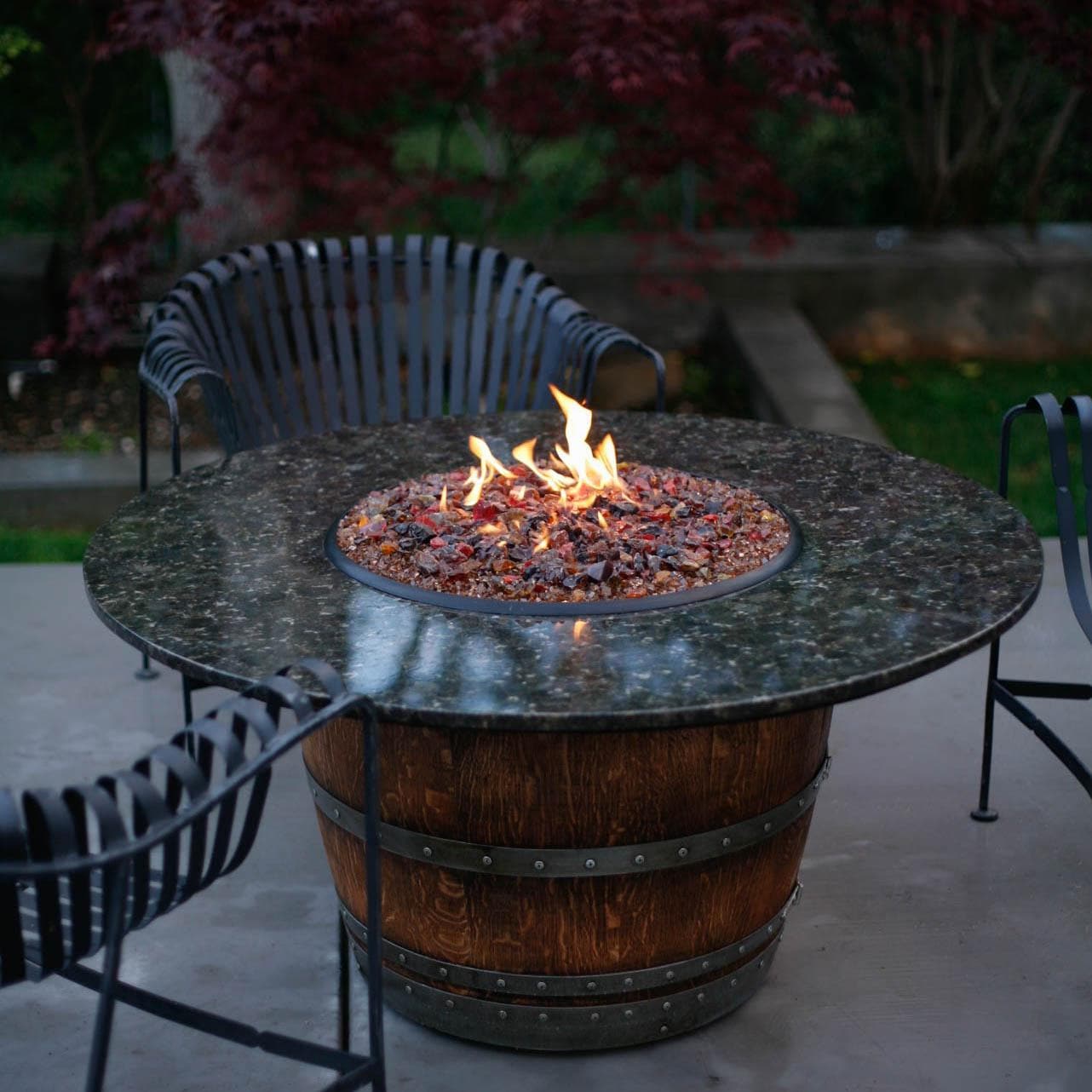 65,000 BTU Wine Barrel Fire Pit Table Chat Height Fire Pit Table 65,000 BTU Wine Barrel Fire Pit Table Chat Height Fire Pit Table