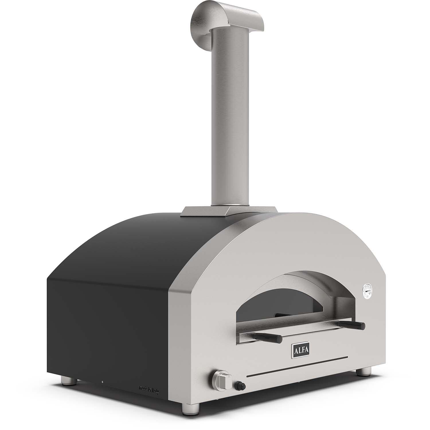 Alfa FXFT-4P-GNEGO-U Futuro 4 Pizze Propane Pizza Oven - Wrinkle Black - Left Angled View - White Background thumbnail