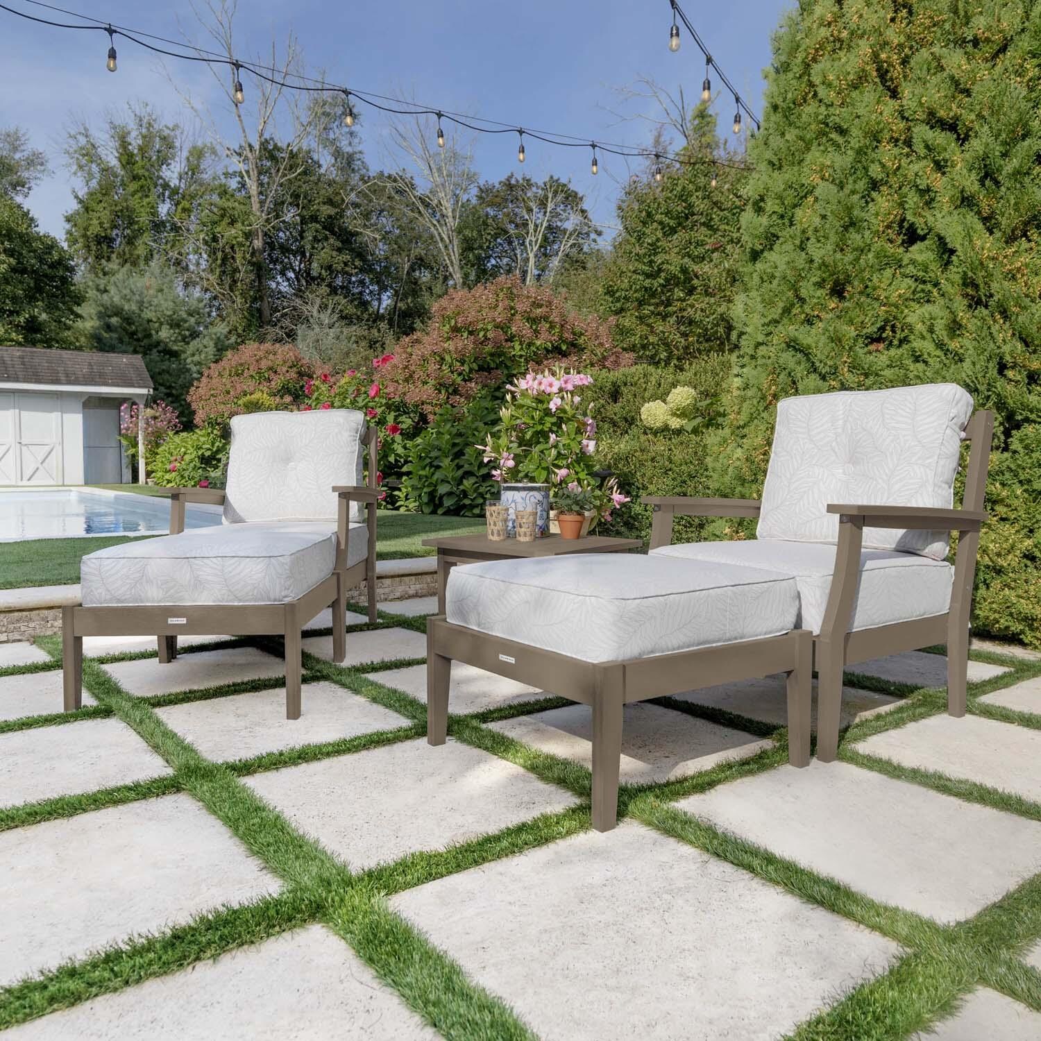 Blushing Bay 5 Pc Recycled Plastic Seating Set in Lively Parchment/Woodland Brown by Lakeview Outdoor Designs - Right Angled - Lifestyle thumbnail