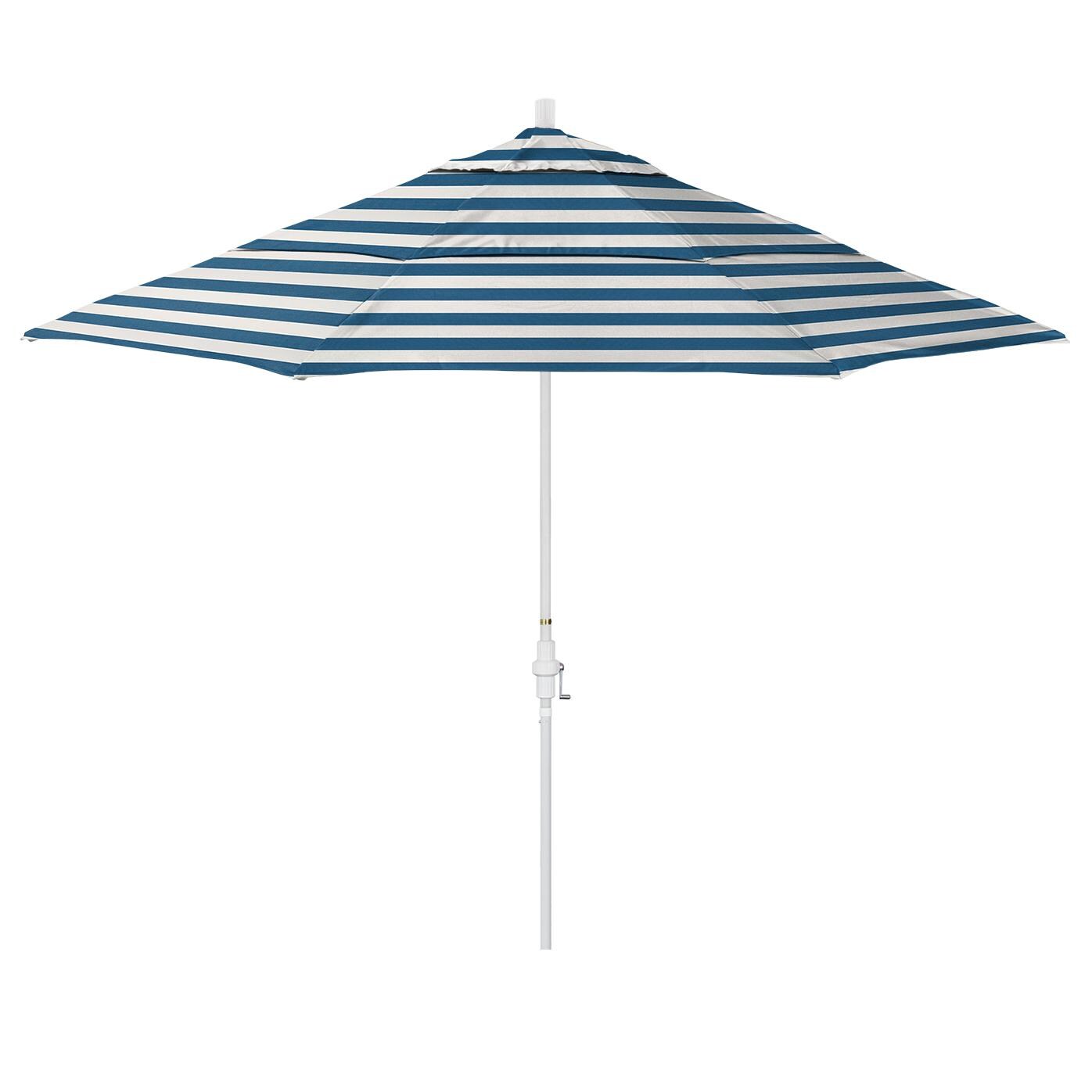 California Umbrella Sun Master Series 11 Ft Octagonal Aluminum Collar Tilt Patio Umbrella W/ Crank Lift, Fiberglass Ribs & Double Vent - Matted White Frame / Sunbrella Cabana Regatta Canopy