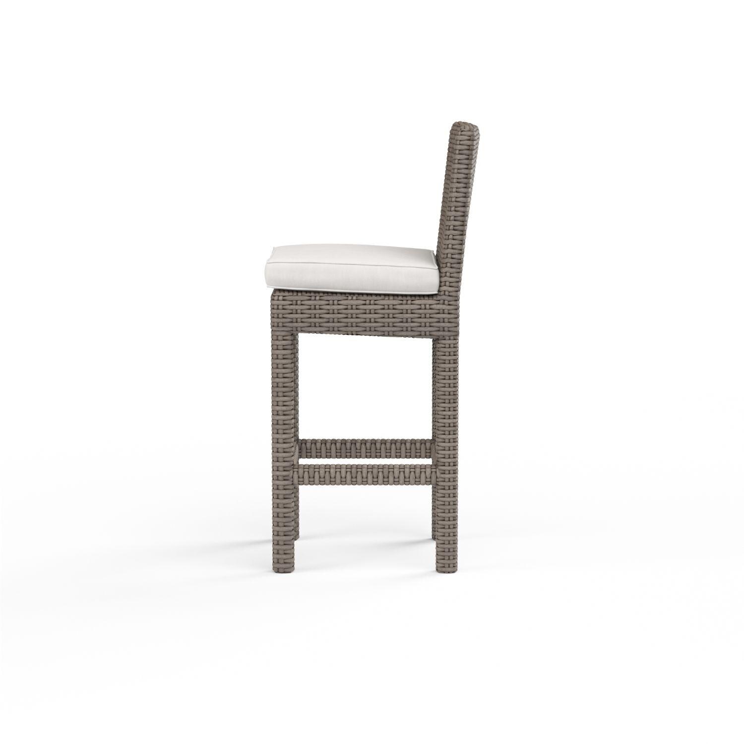 Coronado Wicker Patio Bar Stool W/ Sunbrella Canvas Flax Cushion By Sunset West - Side View - White Background thumbnail