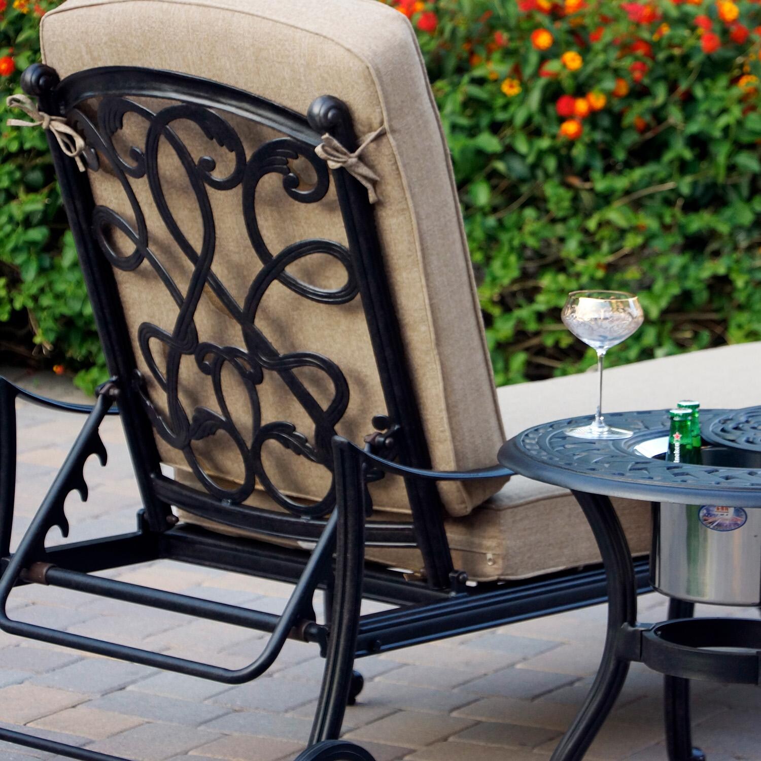 Darlee Santa Monica 2 Pc Cast Aluminum Patio Chaise Lounge Set w/ Beige Canvas Cushions - Chaise Back - Lifestyle thumbnail