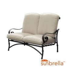 Elysian Aluminum Patio Loveseat W/ Sunbrella Canvas Antique Beige Cushion By Lakeview Outdoor Designs image