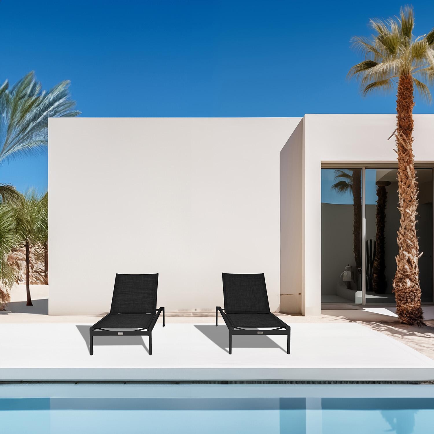 Spring Bay Reclining Chaise Lounge in Black (Set of 2) - Lifestyle thumbnail