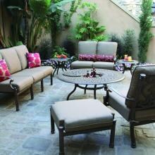 Darlee Santa Barbara 7 Piece Cast Aluminum Patio Conversation Seating Set - Chat Table With Ice Bucket Insert - Mocha image