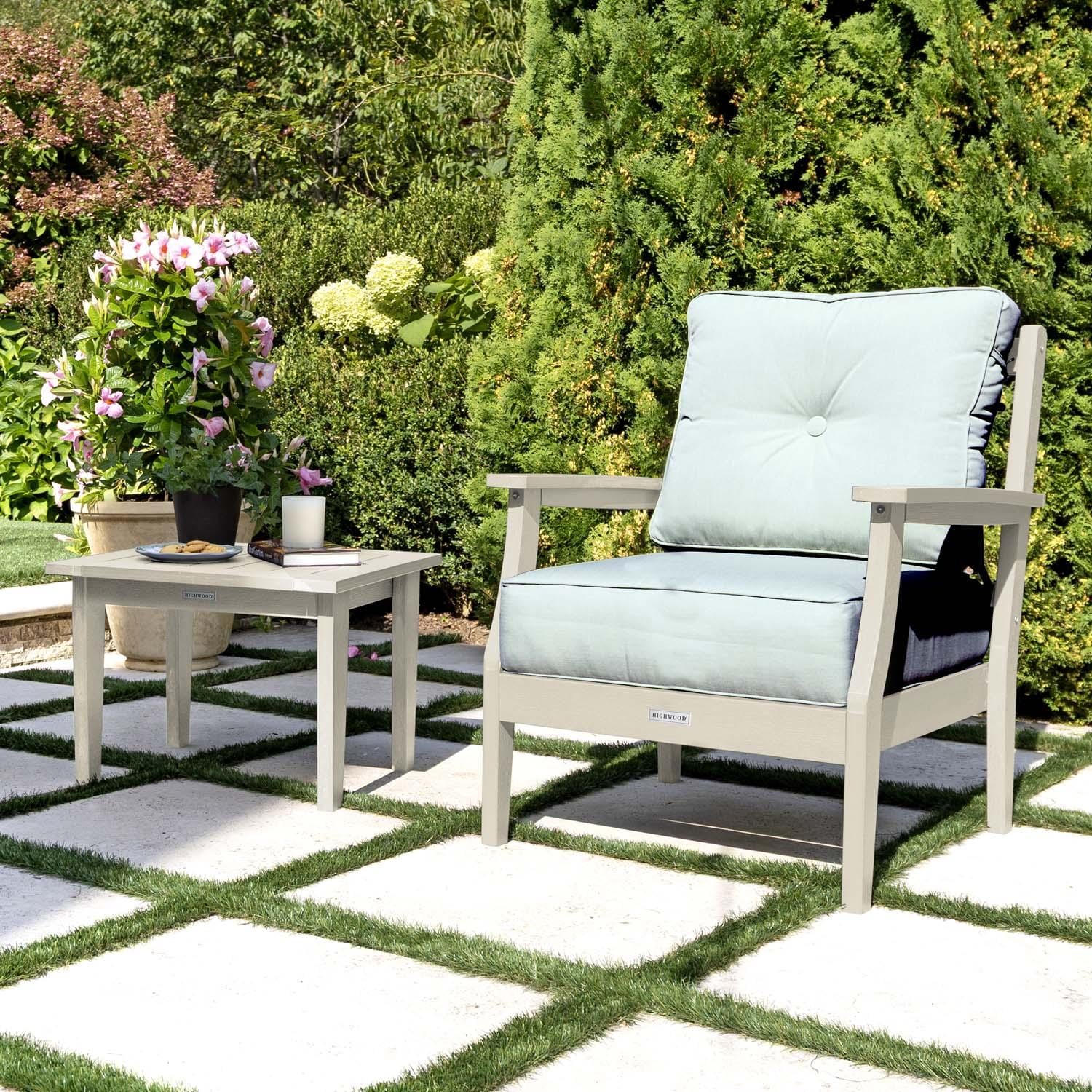 Blushing Bay 3 Pc Recycled Plastic Seating Set in Canvas Seasalt/Whitewash by Lakeview Outdoor Designs - Close Up - Lifestyle thumbnail