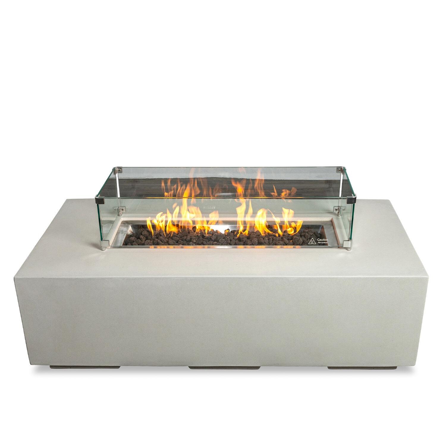 Glenwood 55-in Rectangular Concrete Natural Gas Fire Pit in White by Lakeview Outdoor Designs - Glass Wind Guard - On - Detail thumbnail