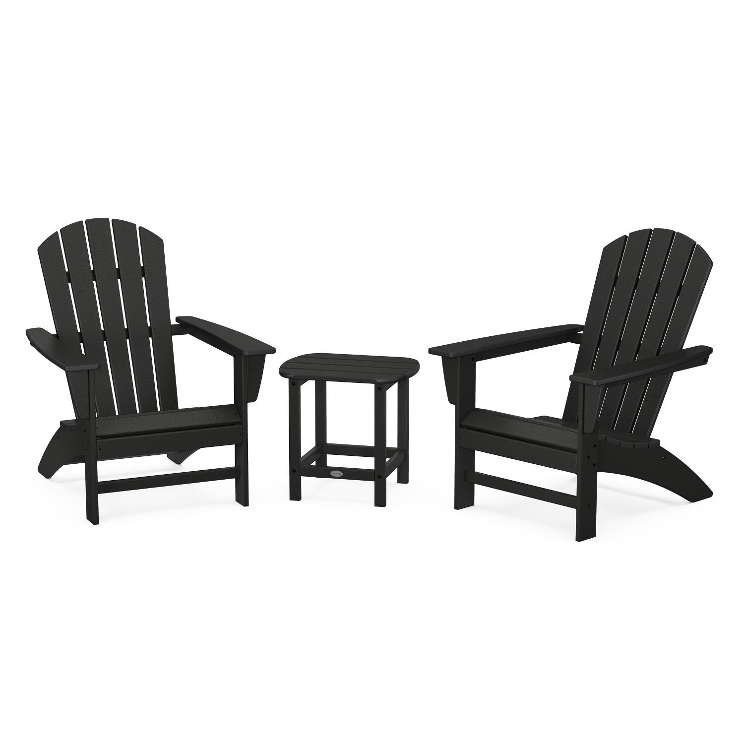 Nautical 3 Pc Recycled Plastic Seating Set w/ South Beach End Table in Black by POLYWOOD