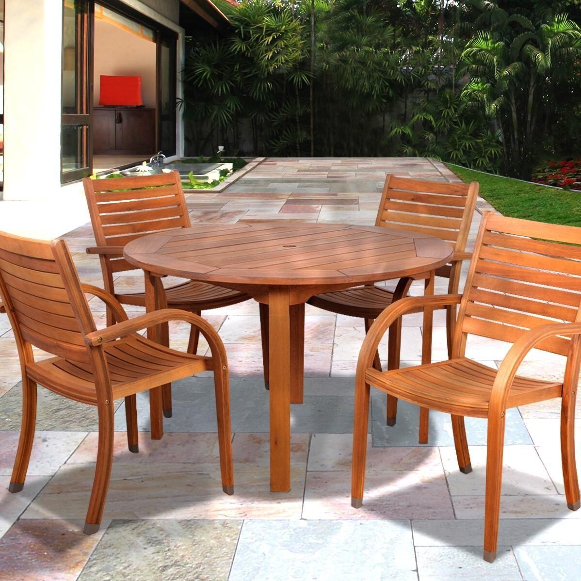 Amazonia Arizona 4-Person Eucalyptus Patio Dining Set W/ 47 Inch Round