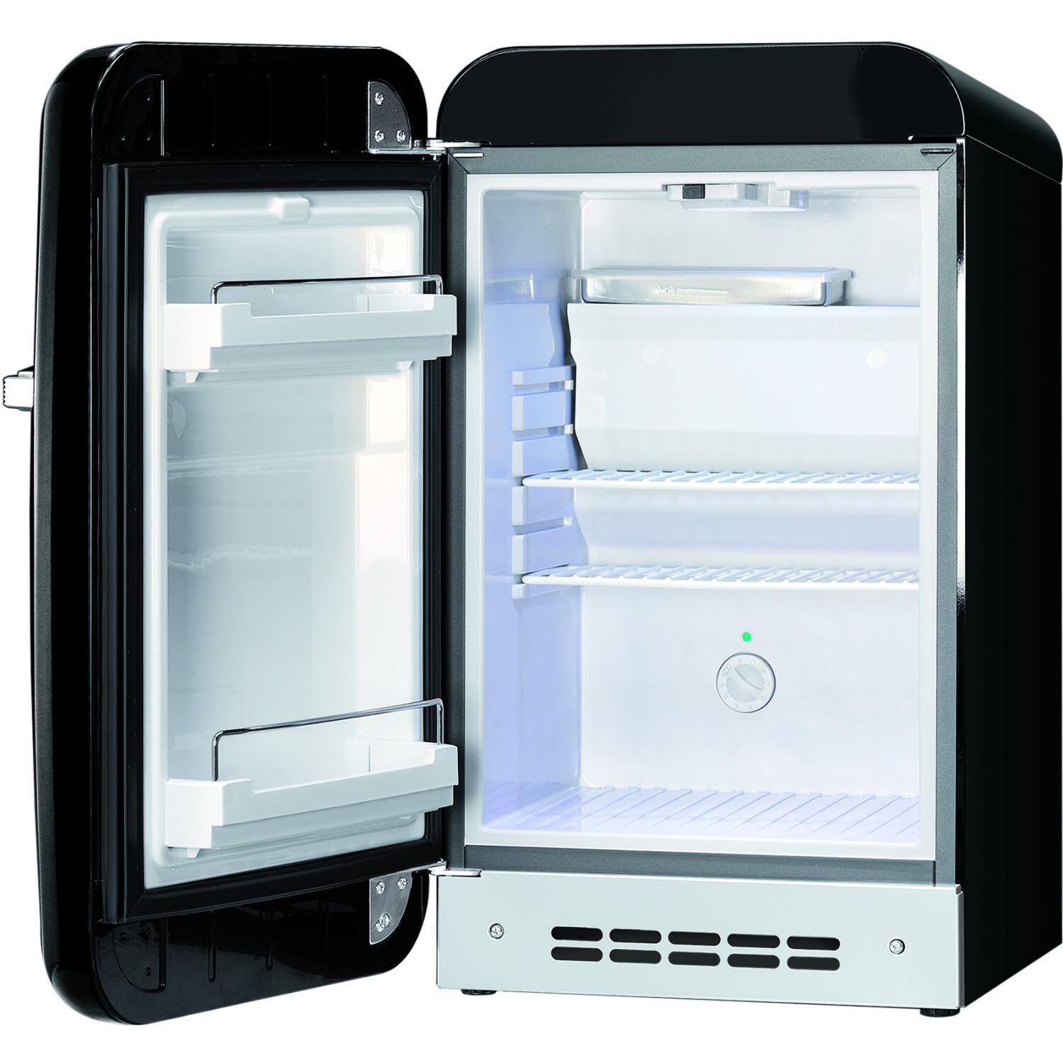 SMEG 1.5 Cu. Ft. Retro Style Black Compact Refrigerator Left Hinge Interior - FAB5ULNE thumbnail