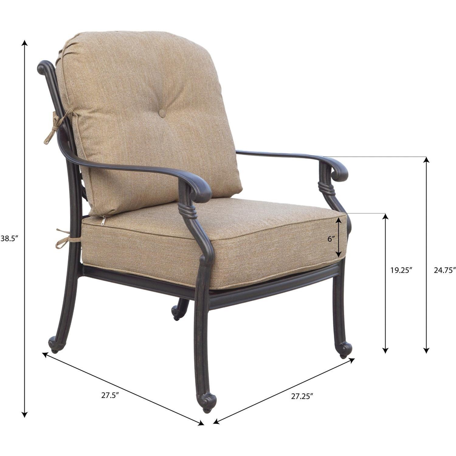 Darlee Santa Monica 4-Piece Patio Propane Fire Pit Sofa Conversation Set with Cushions and 47 Inch Round Fire Pit Chat Table and Fireglass - Chair Dimensions - Dimensional thumbnail