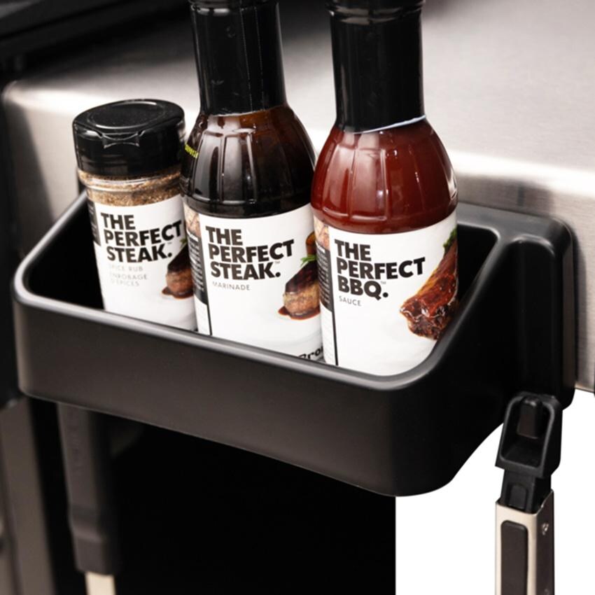 Broil King Resin Condiment Bin - 61100 - Installed w/ Tool Hanging - White Background thumbnail